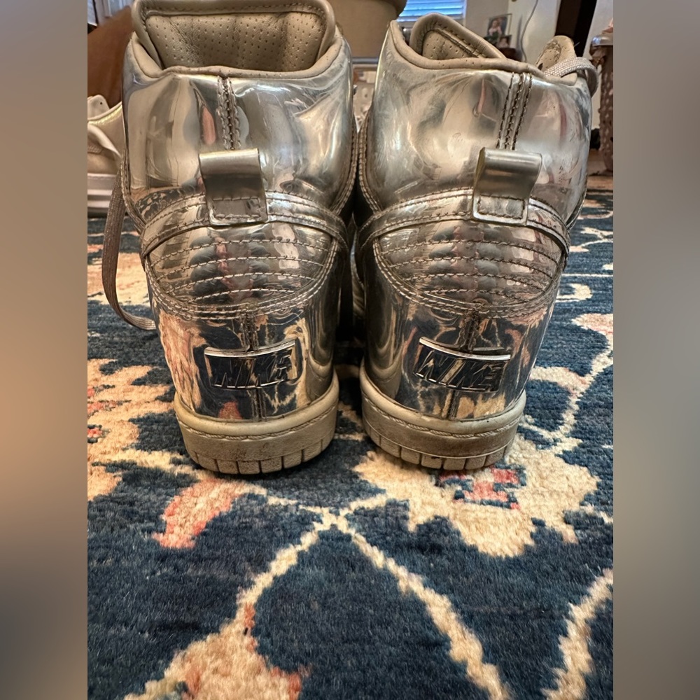Nike Dunk Sky Hi High Hidden Wedge Heel Metallic Liquid Silver Womens 7 rare
